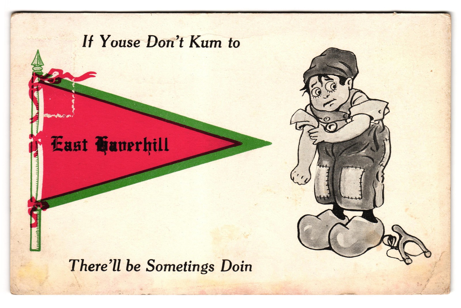 East Haverhill NH Pennant Comic Humor c1910s Dutch Boy Divided Back Postcard