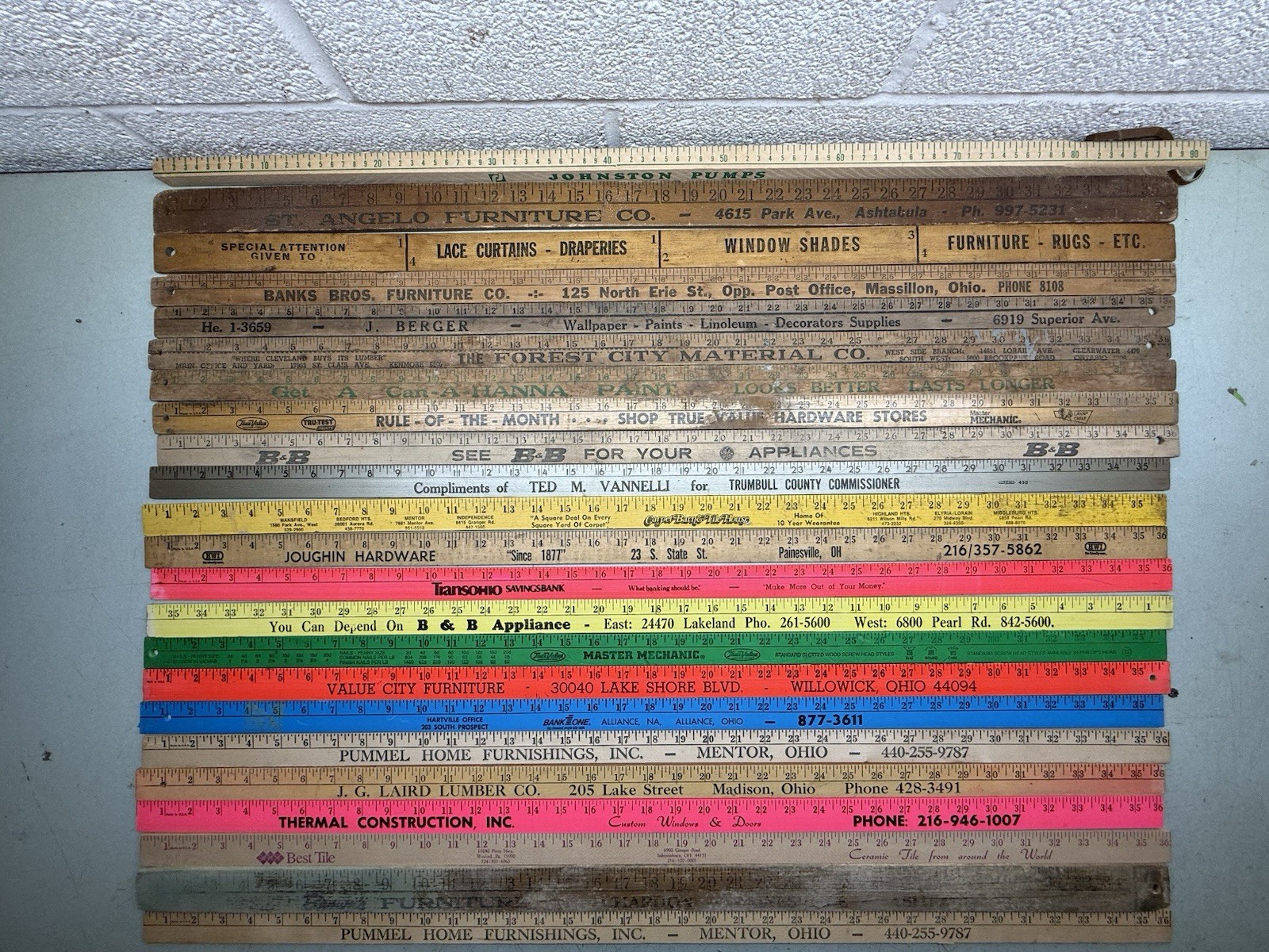 Vintage Wooden Yardsticks Lot Of 23 Advertising Automotive Furniture Colors