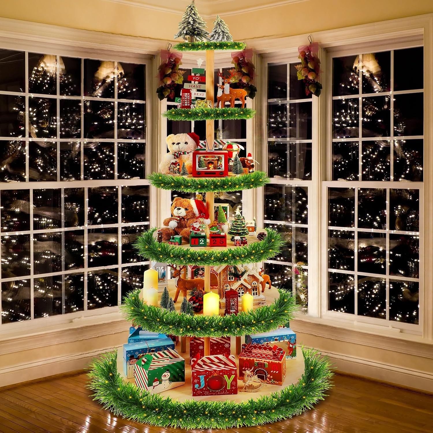 6 Tier 72 Inch Christmas Tree Village Stand Christmas Bookshelf Display Supply 6 Tier 72 Inch Christmas Tree Village Stand Christmas Bookshelf Display Supply