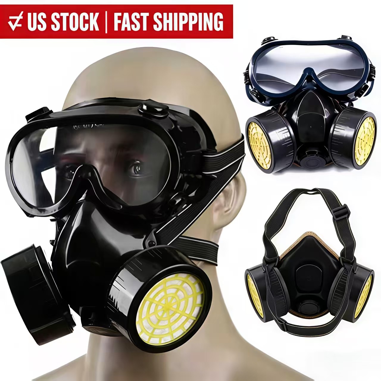 Gas Mask Respirator with Goggles Activated Carbon for Painting Safety USA Stock