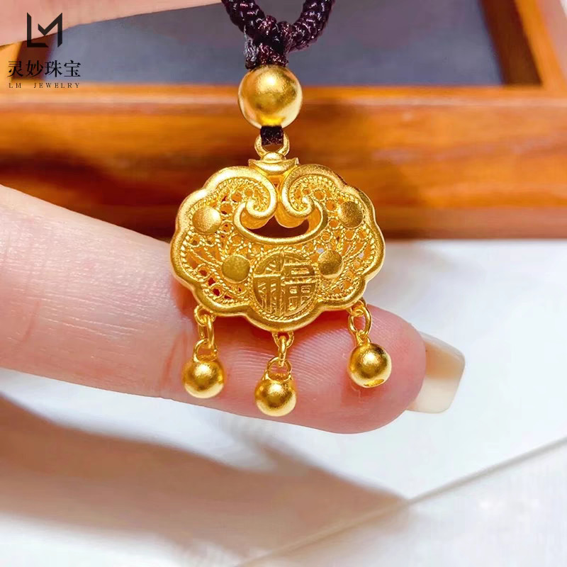 plating 48k  necklace pendant jewelry longevity lock fashion girl birthday gift 