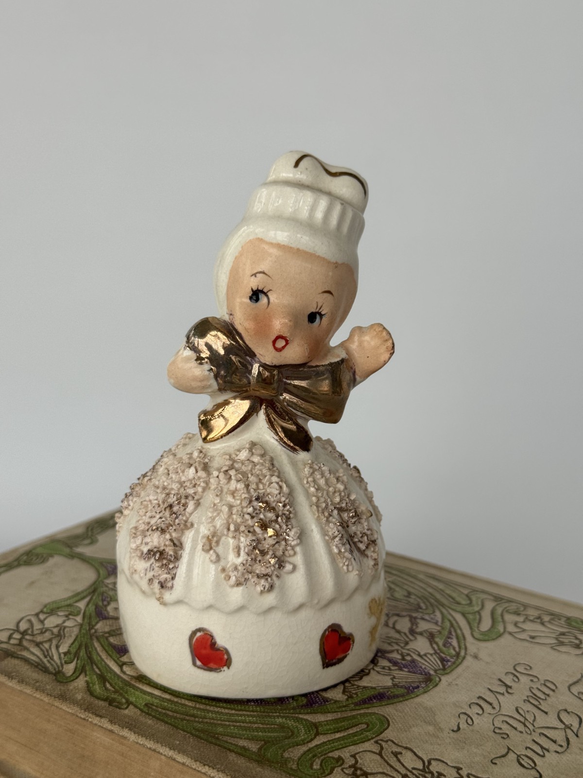 Vintage 1950s LEFTON Japan Ceramic VALENTINE'S DAY GIRL Porcelain BELL RARE