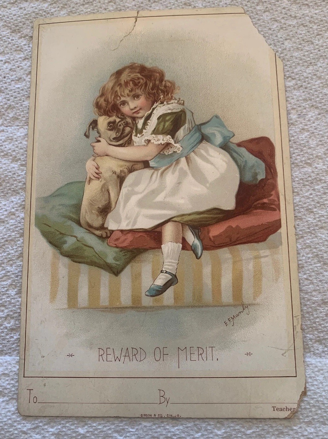 Antique 1900s Reward Of Merit Card Teacher Student School Dog Ephemera 