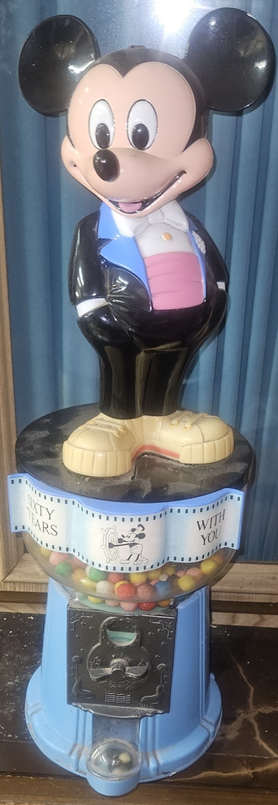 Vintage Disney Mickey Mouse 60th Anniversary Gumball Machine Bank w/ Stand