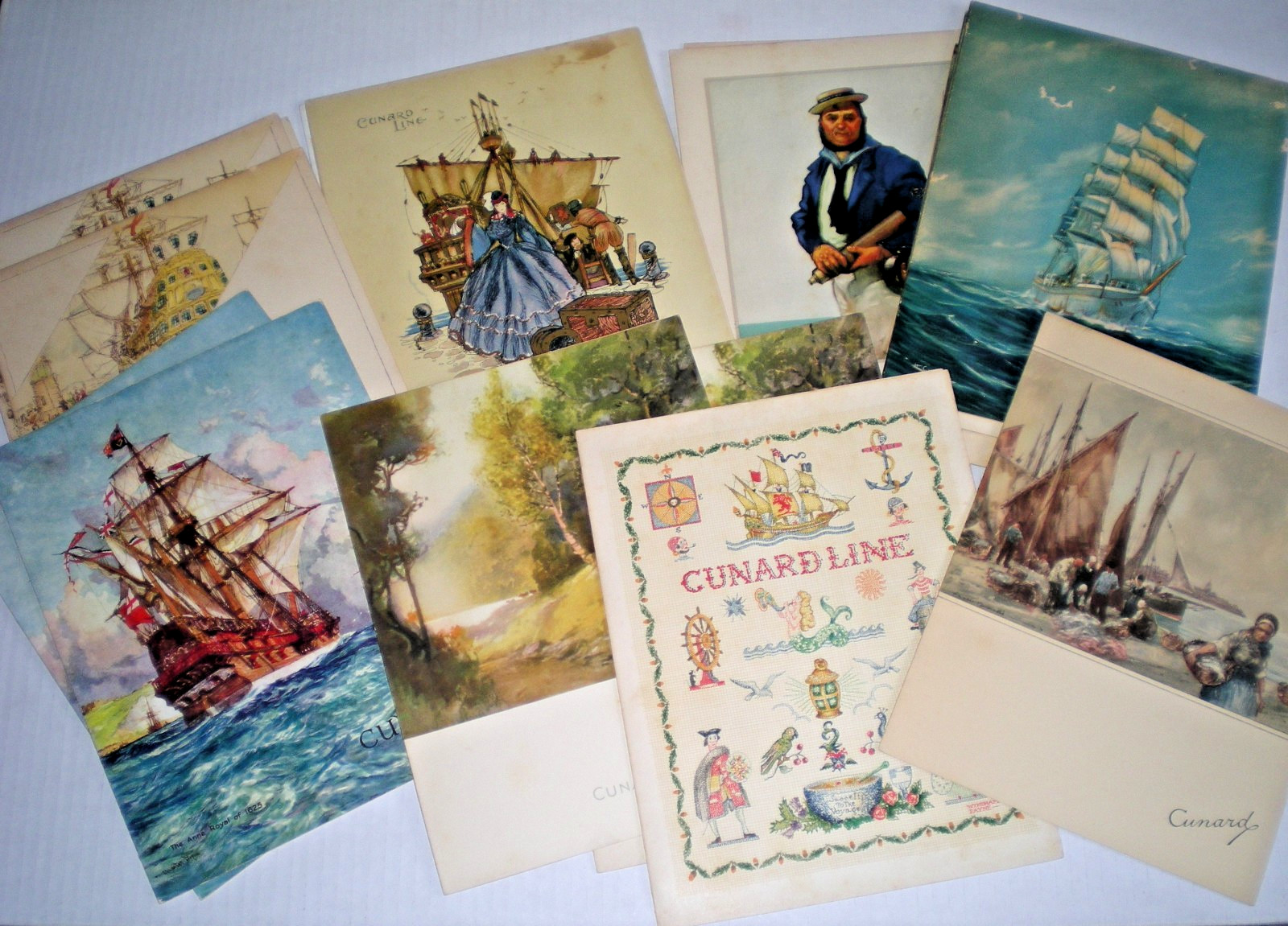 1934 RMS Franconia Cunard Menus ~ Lot of 20 - August Voyage ~ Artist Covers
