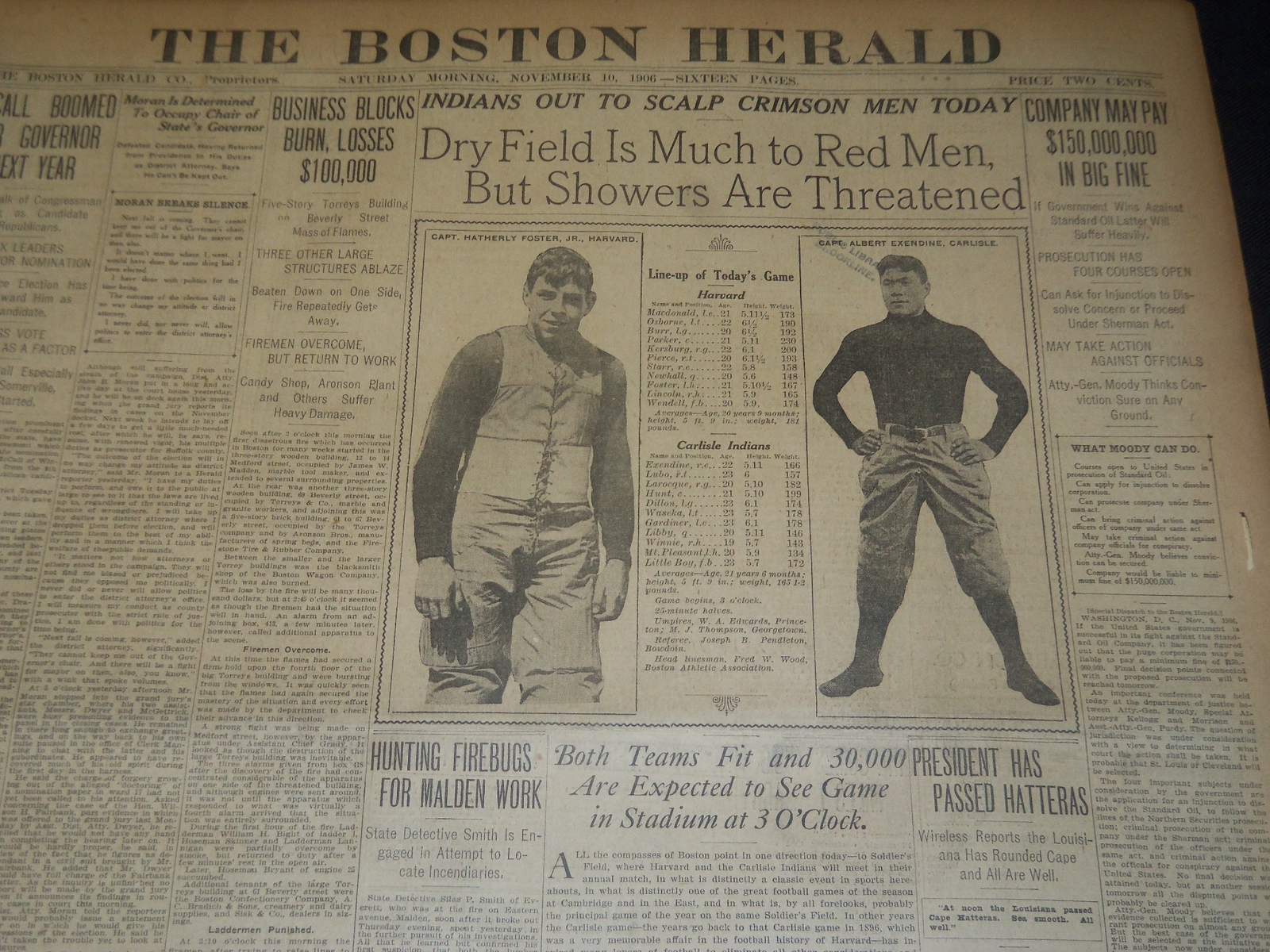 1906 NOVEMBER 10 THE BOSTON HERALD - CARLISLE VS. HARVARD TODAY - BH 136 1906 NOVEMBER 10 THE BOSTON HERALD - CARLISLE VS. HARVARD TODAY - BH 136