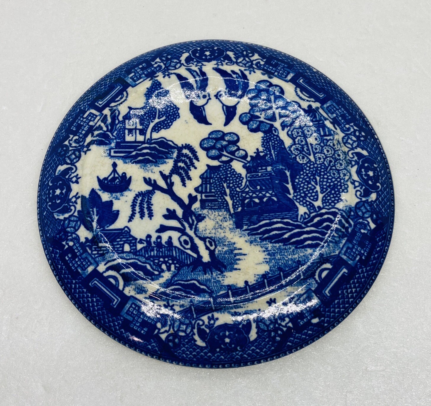 Rare 1970s Blue White Japanese Ceramic Art Plate Concave Palace Garden View O Rare 1970s Blue White Japanese Ceramic Art Plate Concave Palace Garden View O