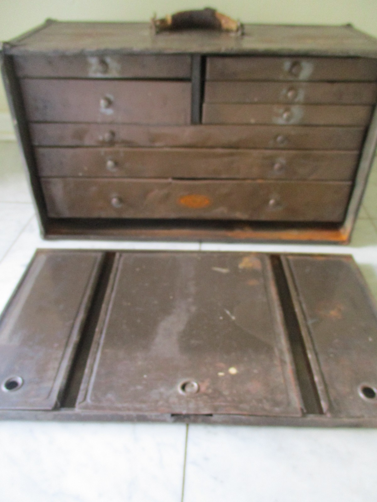vtg dunlap tool box metal machinist tool box antique tool chest 9