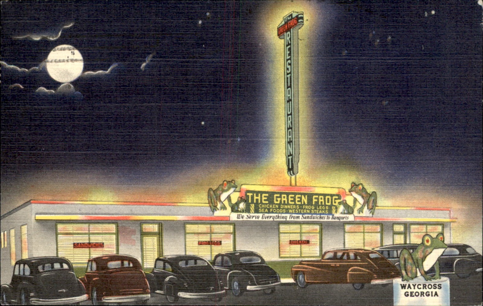 Waycross GA Restaurant The Green Frog Curt Teich c1940s-50s Vintage Postcard