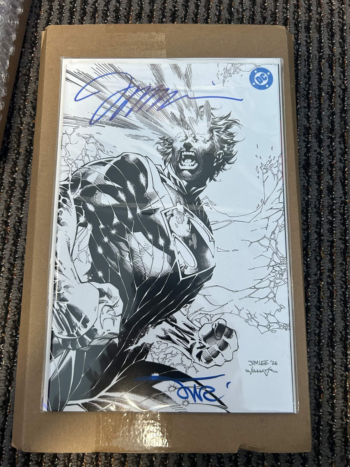 ABSOLUTE SUPERMAN #21 SDCC B&W SKETCH 2x Signed Jim Lee Álex Sinclair