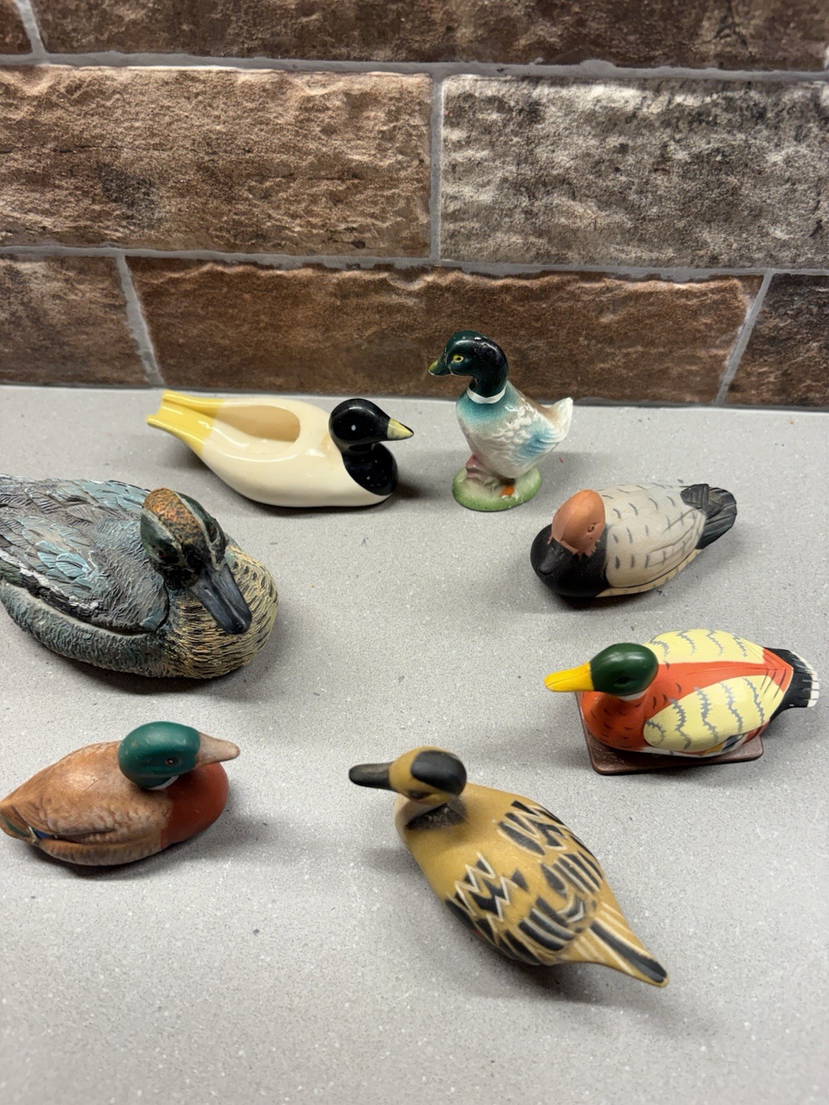 Vintage Duck Figurines Ceramic And Resin Lot Of 7 Perfect For Trinket Shelf