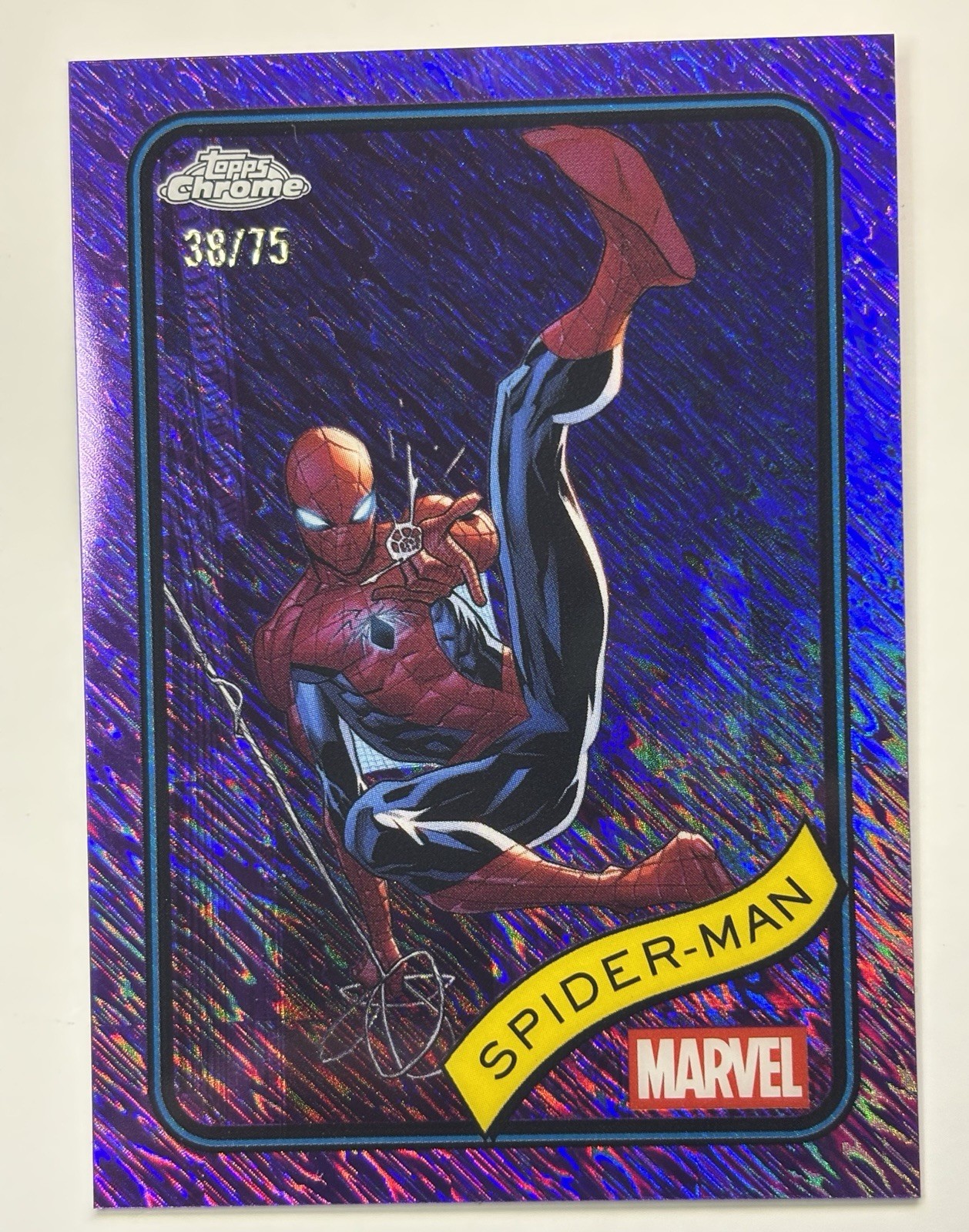 2025 TOPPS CHROME MARVEL PURPLE 38/75 SPIDER-MAN 2025 TOPPS CHROME MARVEL PURPLE 38/75 SPIDER-MAN