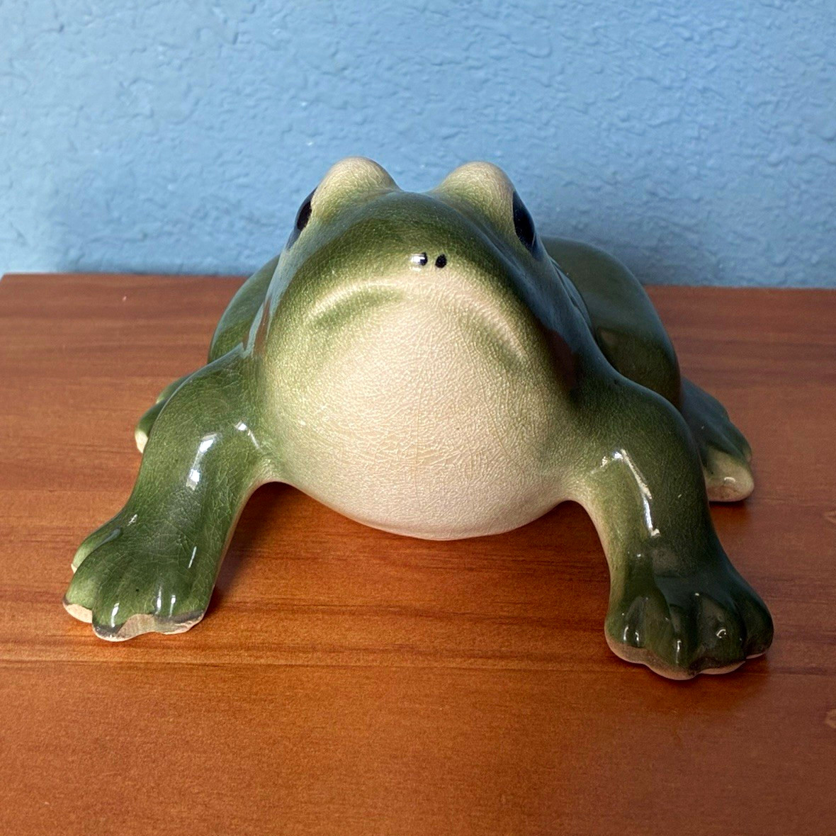 VTG Mid-Century Glazed Ceramic Frog Figurine