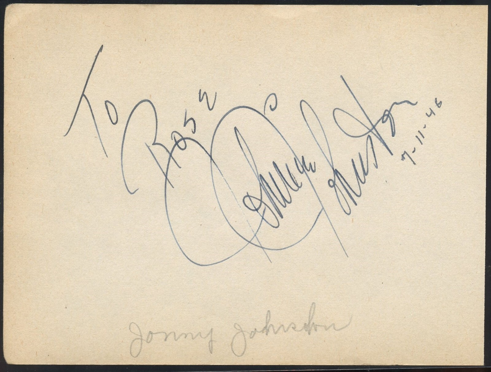 Johnnie Johnston d1996 signed autograph 4x6 Album Page American Actor & Singer Johnnie Johnston d1996 signed autograph 4x6 Album Page American Actor & Singer