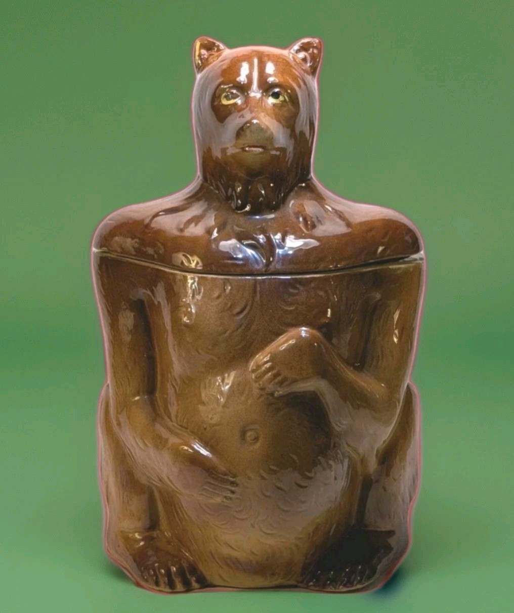 VTG F.A.P. Co. Big Brown Bear Classics Ceramic Cookie Jar w/ Lid  Creepy