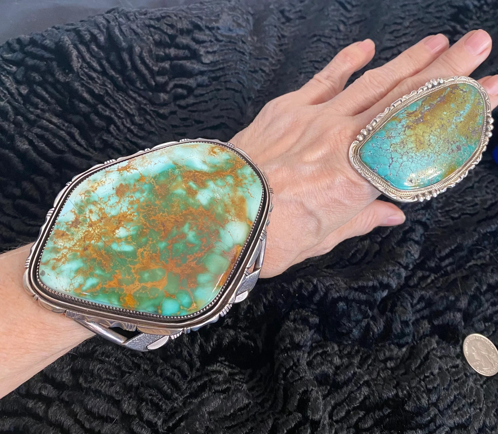 HUGE Signed SW Exquisite Vintage Royston Turquoise SS Cuff Bracelet 291g