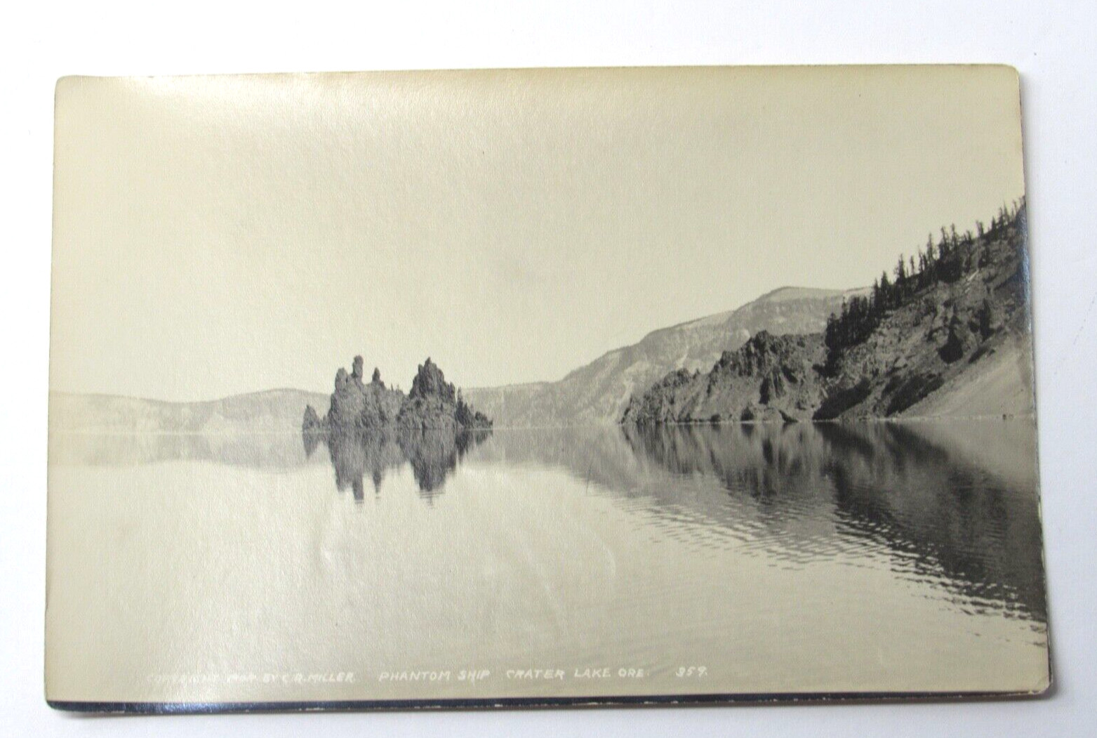 Crater Lake OR Phantom Ship Silver Gelatin Photograph 1909 C. R. Miller 5 x 7\