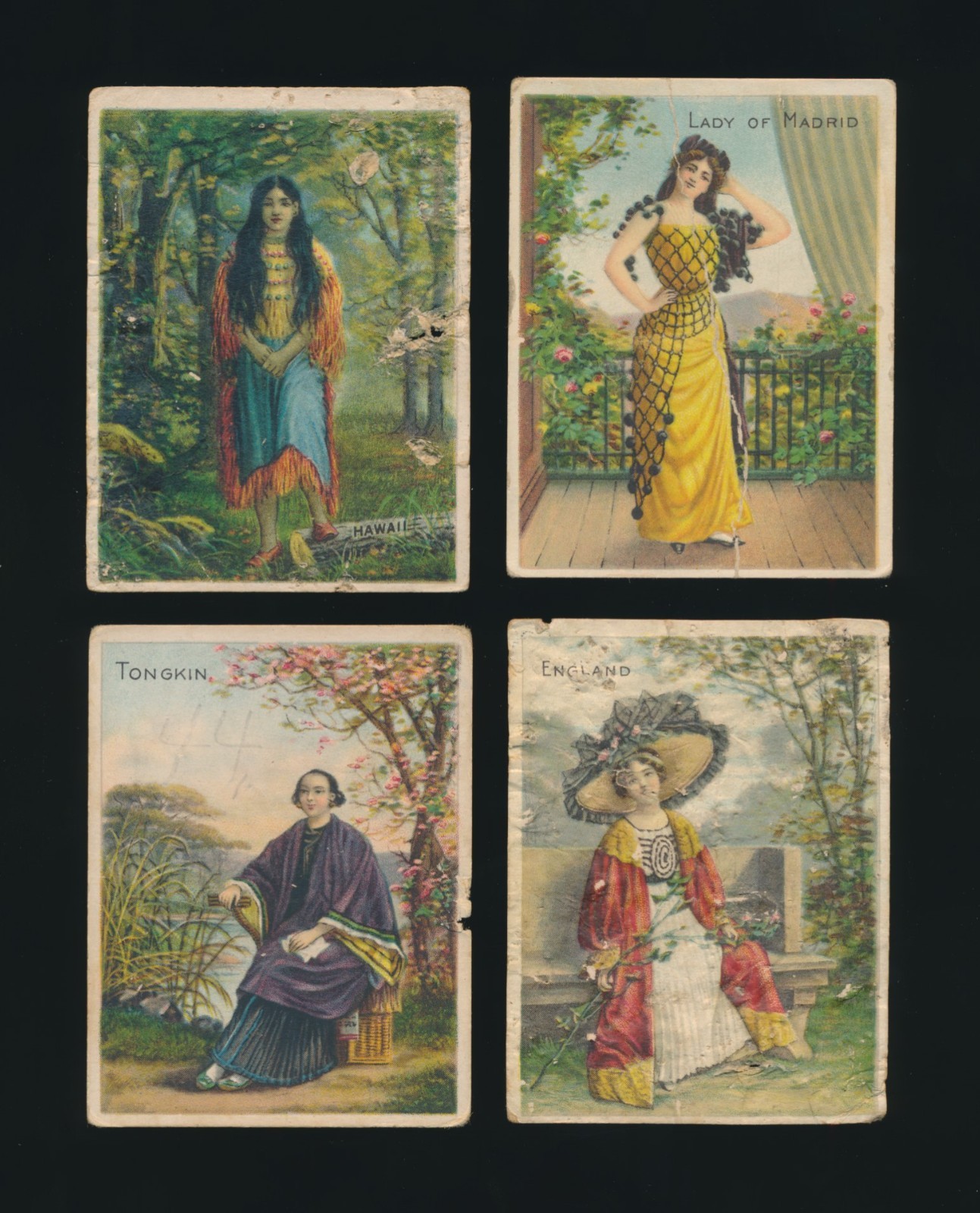 1912 T52 HELMAR Cigarettes COSTUMES & SCENERY -Lot of (4) Different