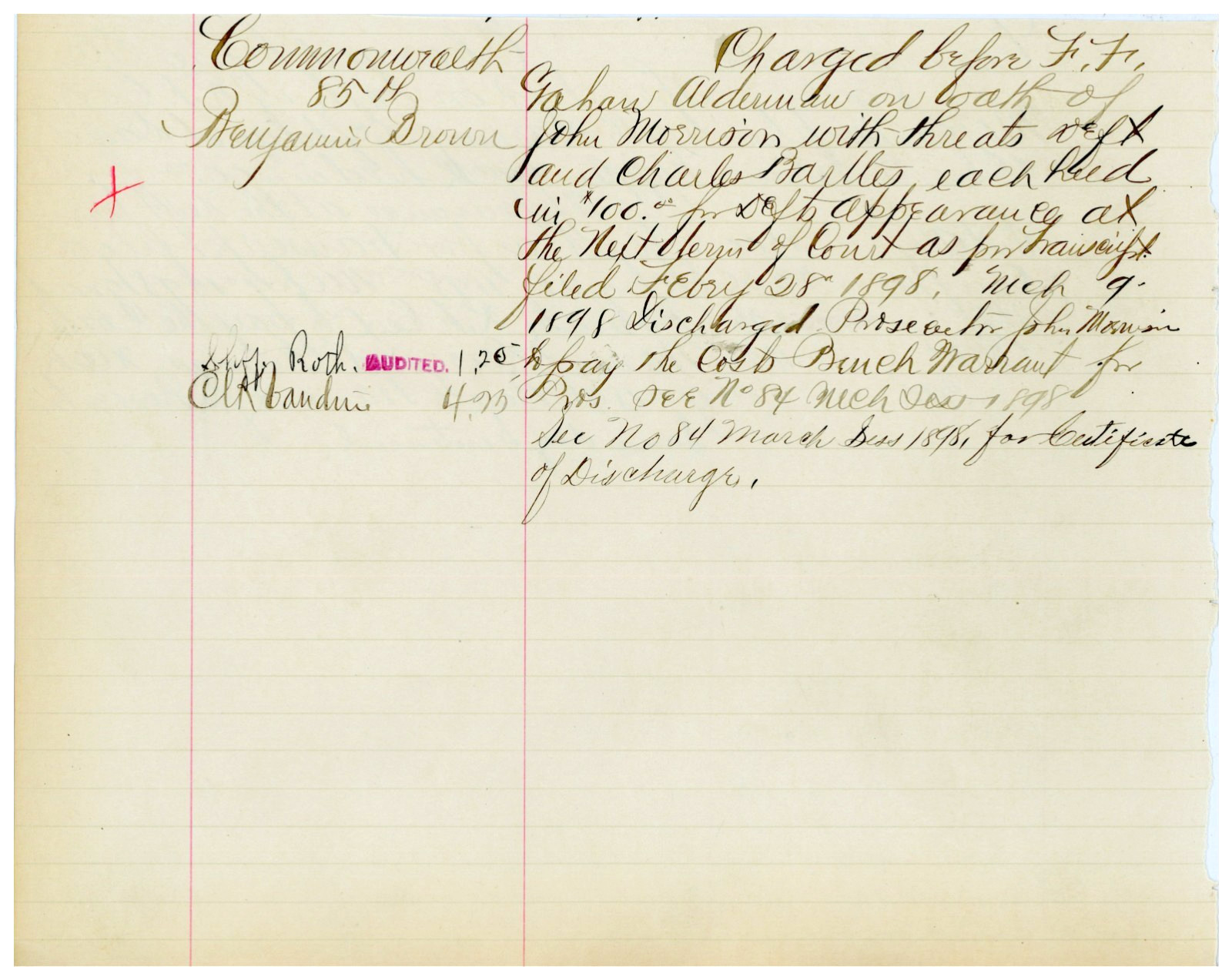 1895–1898 Lycoming PA Court Docket Entries Threats Larceny Cases Smiley Gulshaw