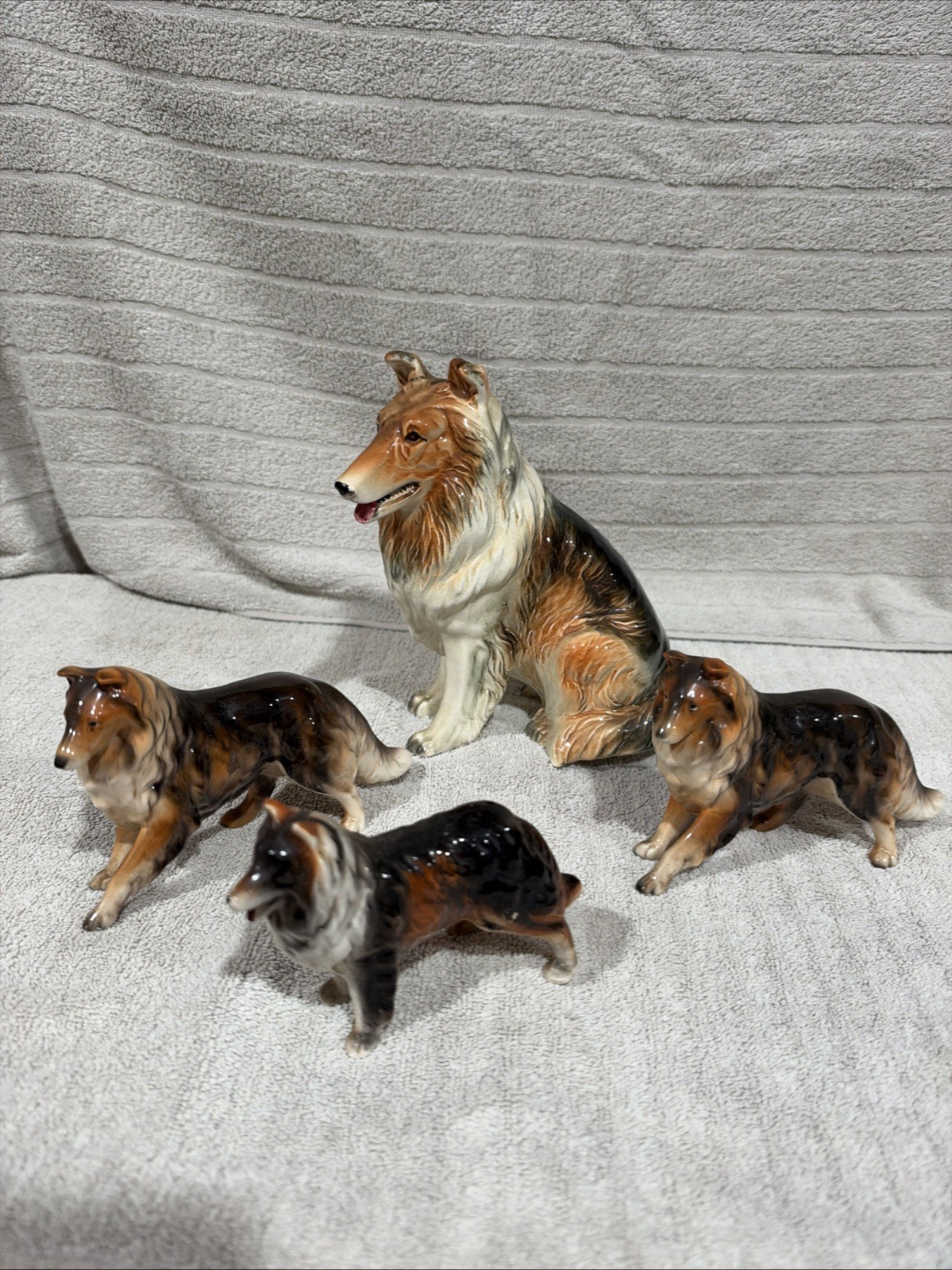 Vintage Japan Nippon Yoko Boeki ceramic Lassie Collie dog family lot of 4