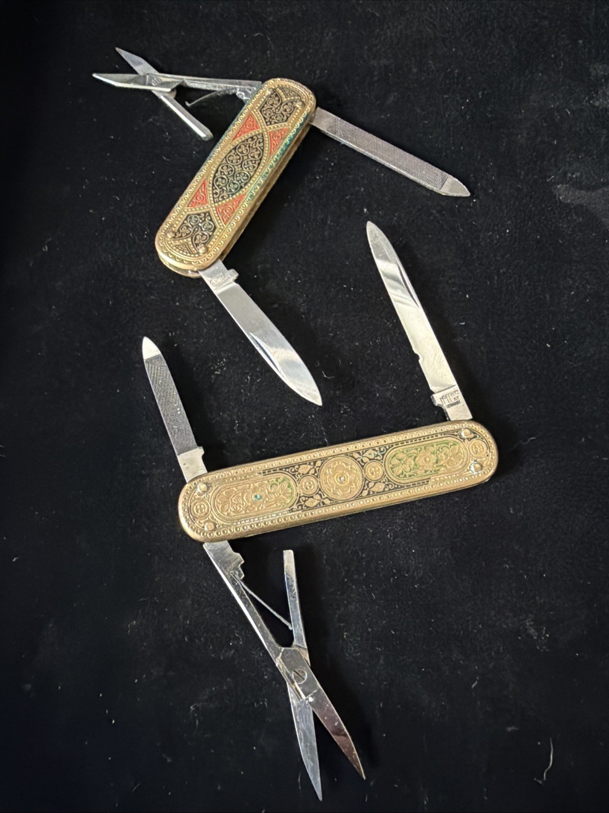 Vintage Hoffritz German Brass And Enamel 2 Blade Pocket Knife With Scissors Lot