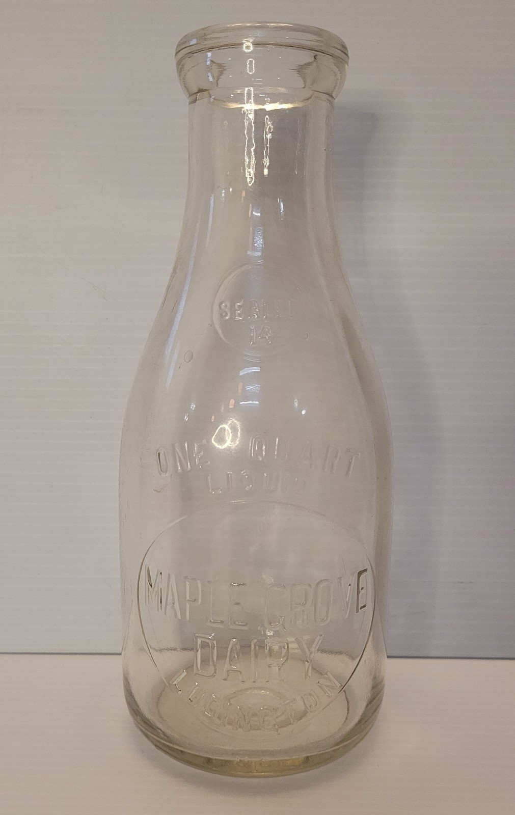 Vintage Maple Grove Dairy Ludington Michigan Embossed Glass Quart Milk Bottle