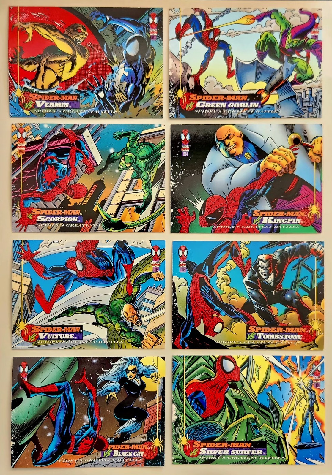 SPIDER-MAN - 1994 Impel Marvel Comics - 8 Card Lot - Spidey's Greatest Battles SPIDER-MAN - 1994 Impel Marvel Comics - 8 Card Lot - Spidey's Greatest Battles