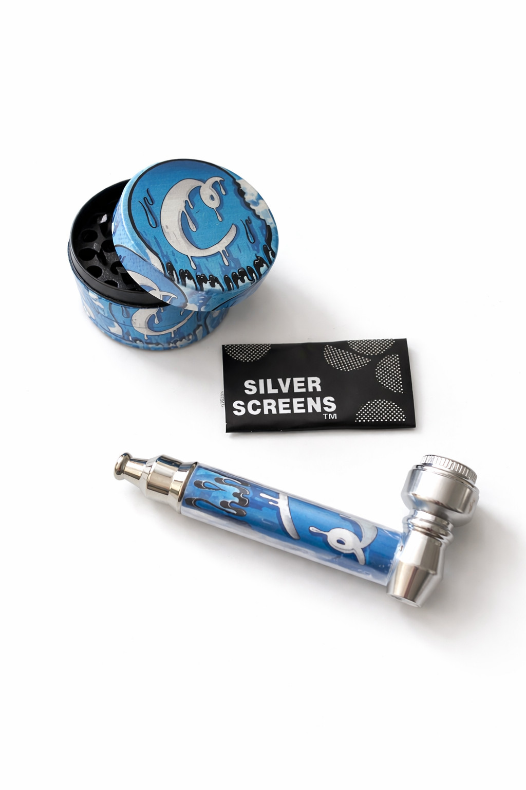 Cookies Design 4-Piece Grinder & Metal Pipe Set w/ Screens Kit Cookies Design 4-Piece Grinder & Metal Pipe Set w/ Screens Kit