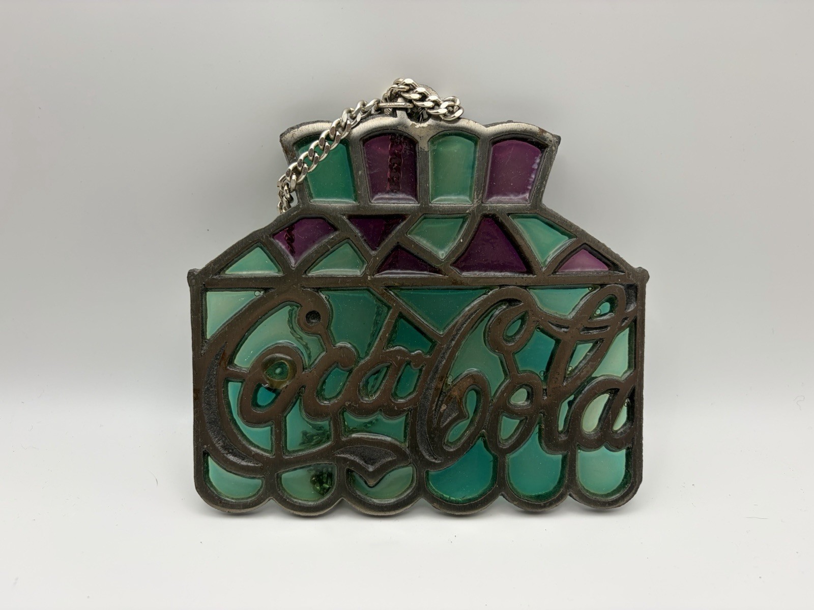 1970s Vintage CounterPoint Coca-Cola Stained Glass Cast Iron Trivet/Suncatcher