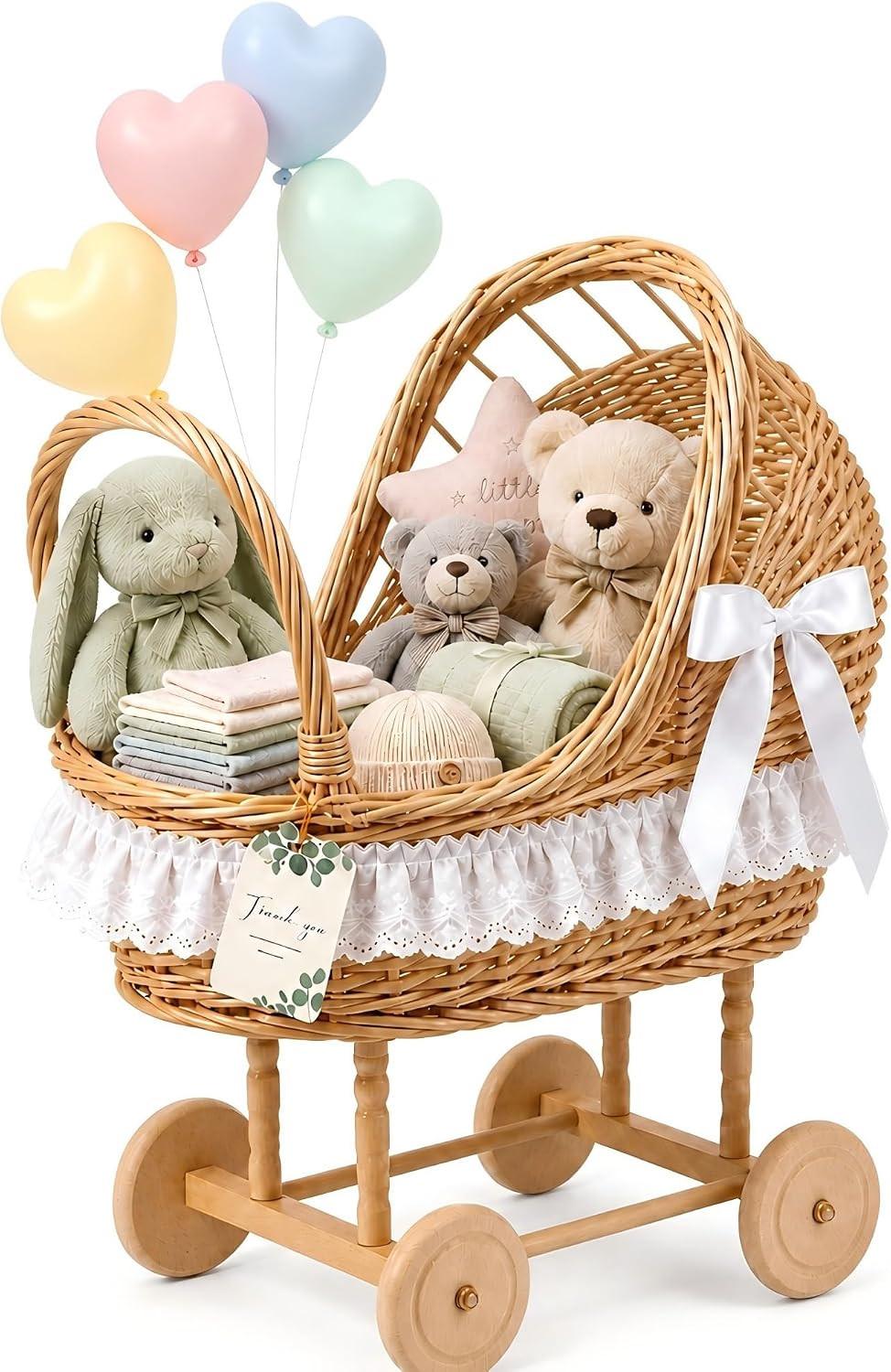 Vintage Wicker Baby Carriage Basket Set for Baby Shower, Wedding Party Vintage Wicker Baby Carriage Basket Set for Baby Shower, Wedding Party
