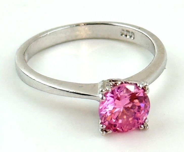 925 Sterling Silver Pink Cubic Zirconia Solitaire Ring Size 8 Dainty 3g