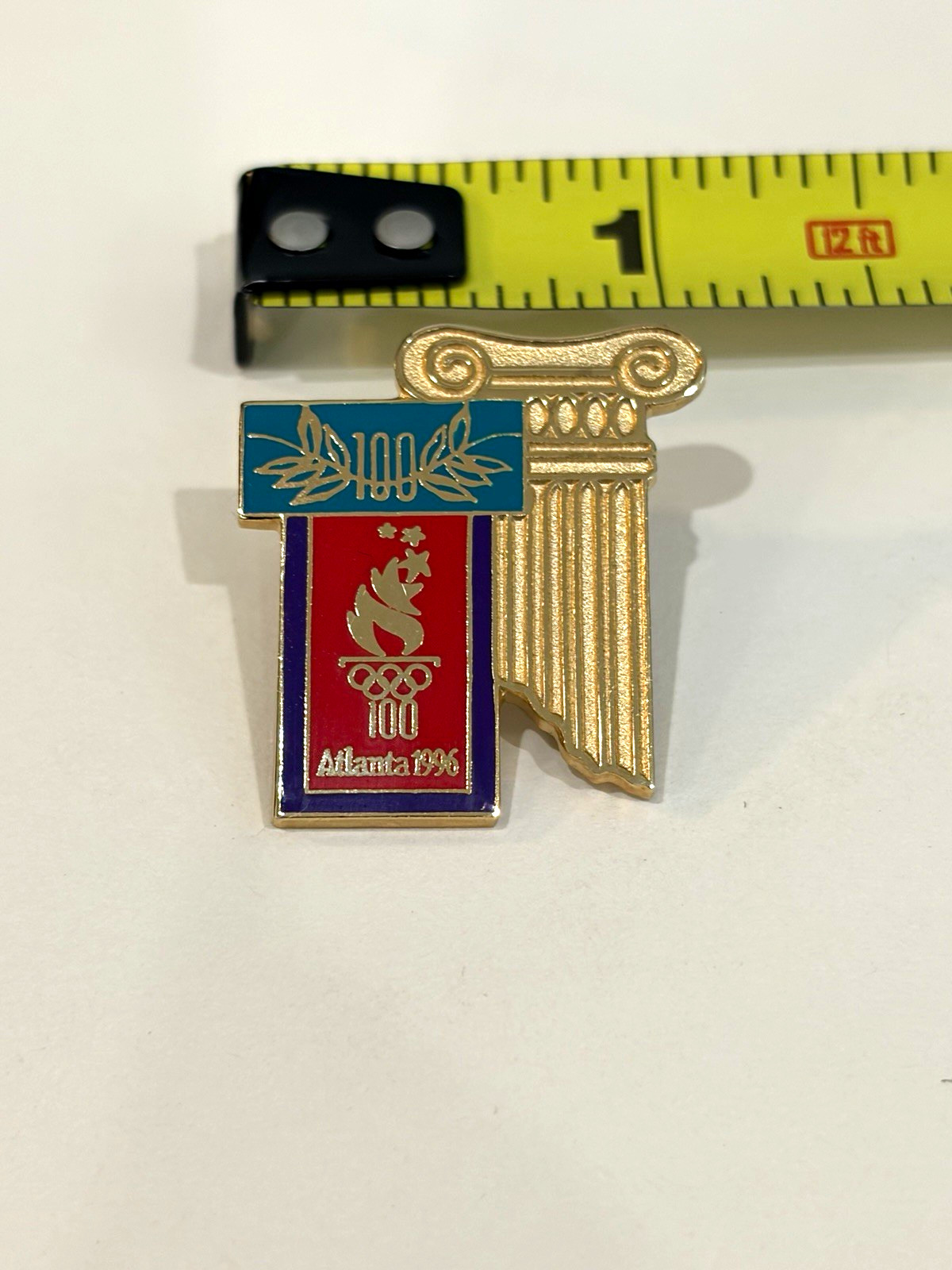 Atlanta 1996 Olympics Torch Logo and Gold Tone Column Lapel/Pinback Pin
