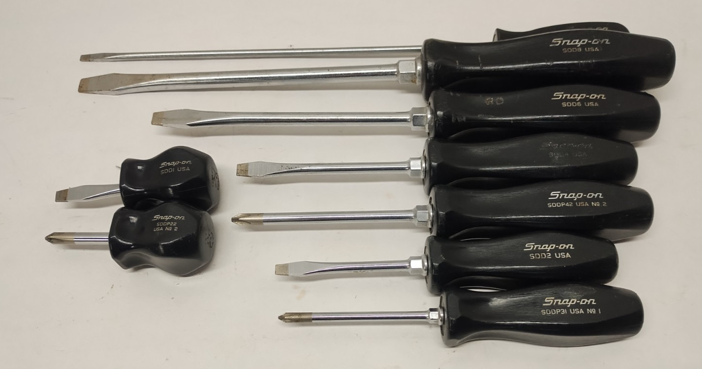 Vintage SDD Snap on tools black hard handle screwdrivers 9 pc lot-used