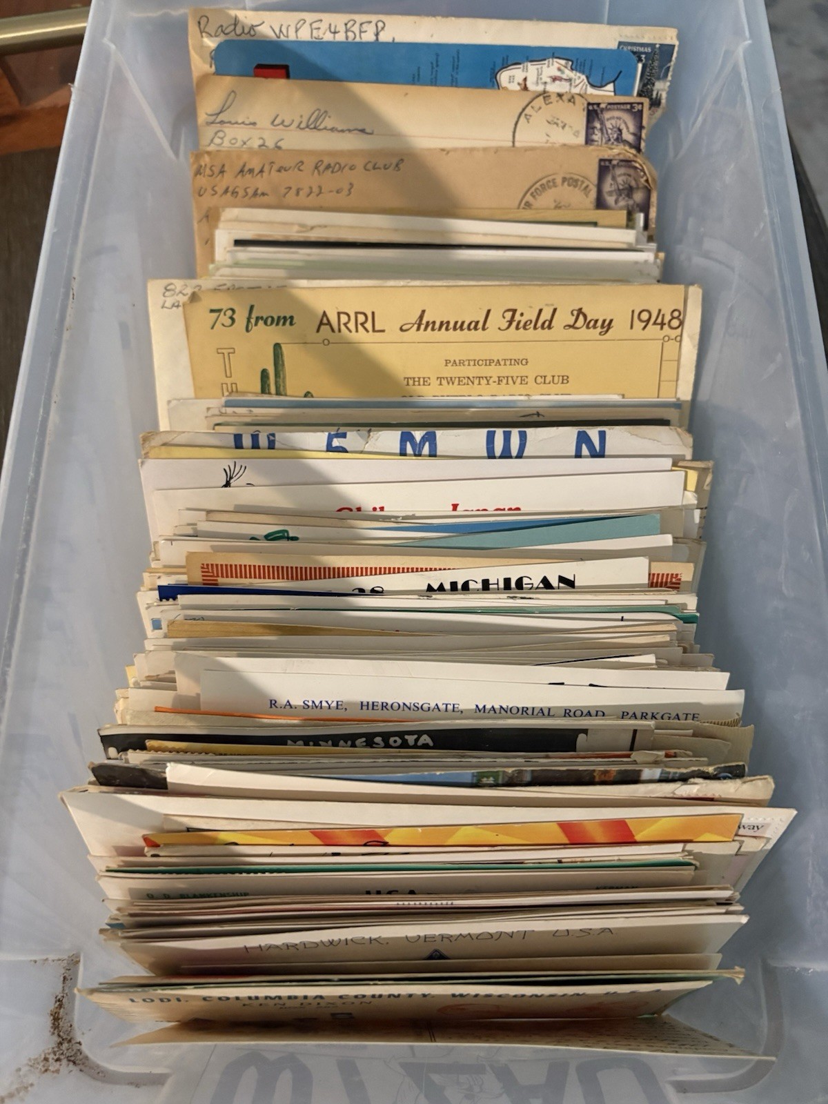 Vintage 40s-60s Amateur Radio QSL Card Lot of 411 cards plus 1950 call book mag