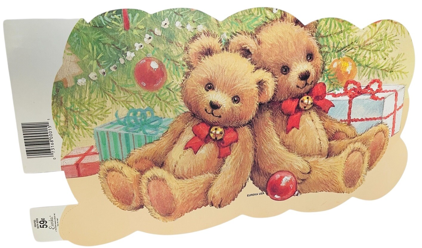 VTG TEDDY BEAR DUO DIE CUT CHRISTMAS UNDER TREE WITH GIFTS DOUBLE SIDED EUREKA VTG TEDDY BEAR DUO DIE CUT CHRISTMAS UNDER TREE WITH GIFTS DOUBLE SIDED EUREKA