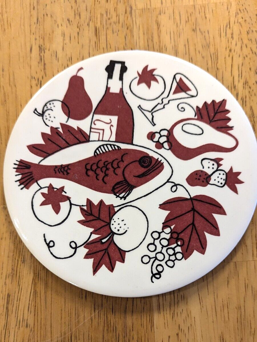 Vintage Mid Century Modern MCM Atomic Age Trivet Tile Fall 50s fish wine food 60