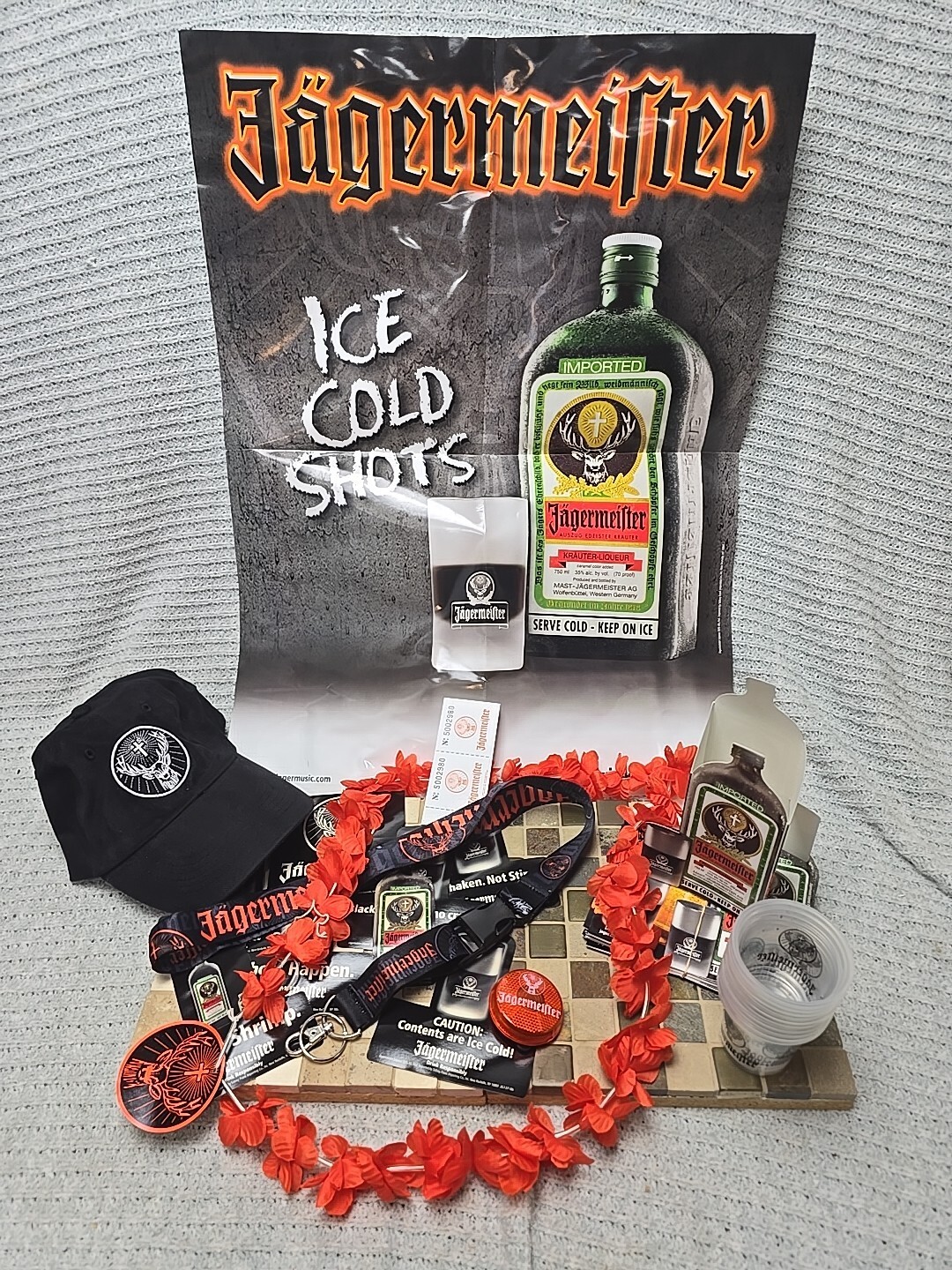 Jägermeister vintage lot. hat Lanyard, poster, stickers, tickets, Lay, Cups Jägermeister vintage lot. hat Lanyard, poster, stickers, tickets, Lay, Cups
