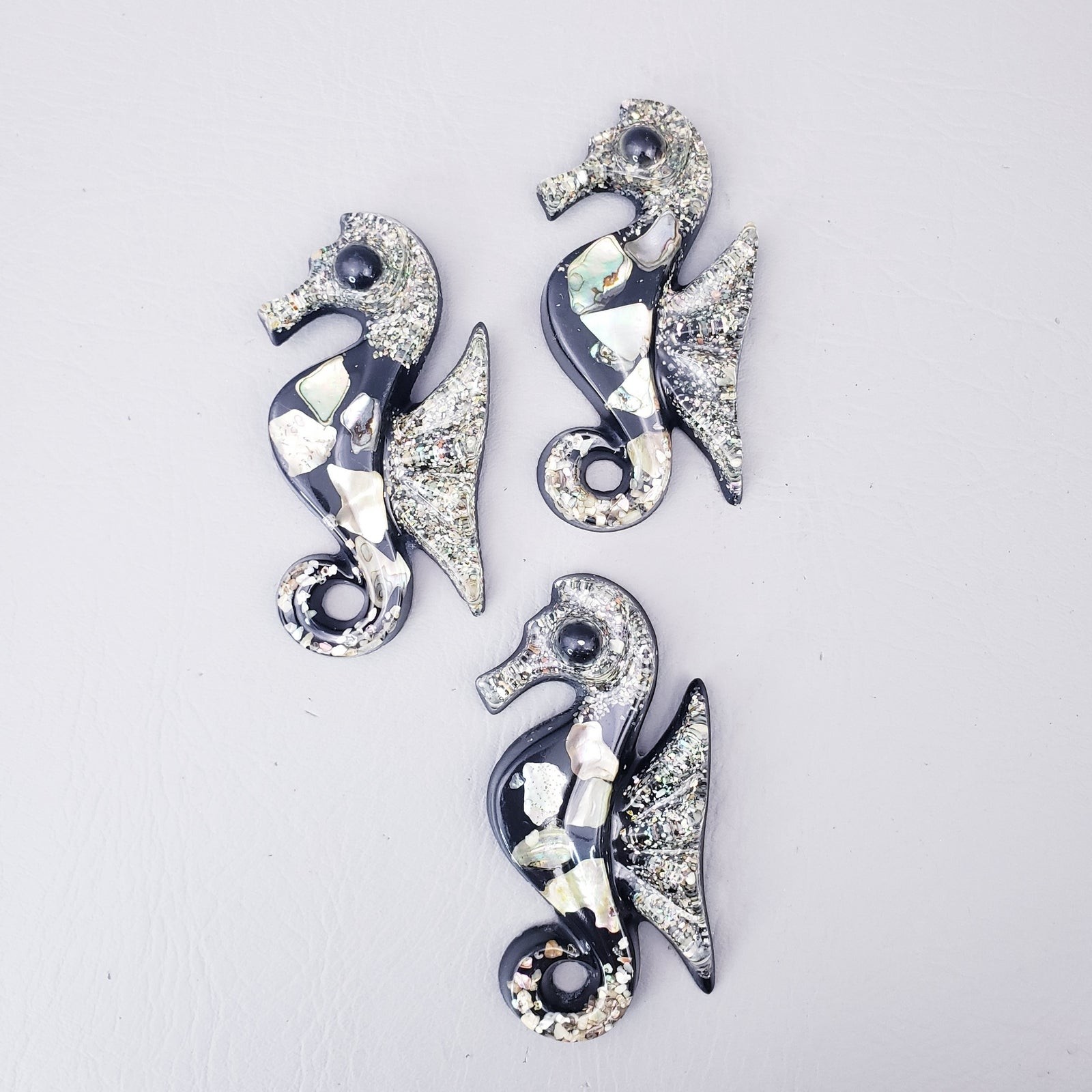 Set of 3 Vintage Lucite Acrylic Seahorse Abalone Shell Wall Decor Seashore Beach