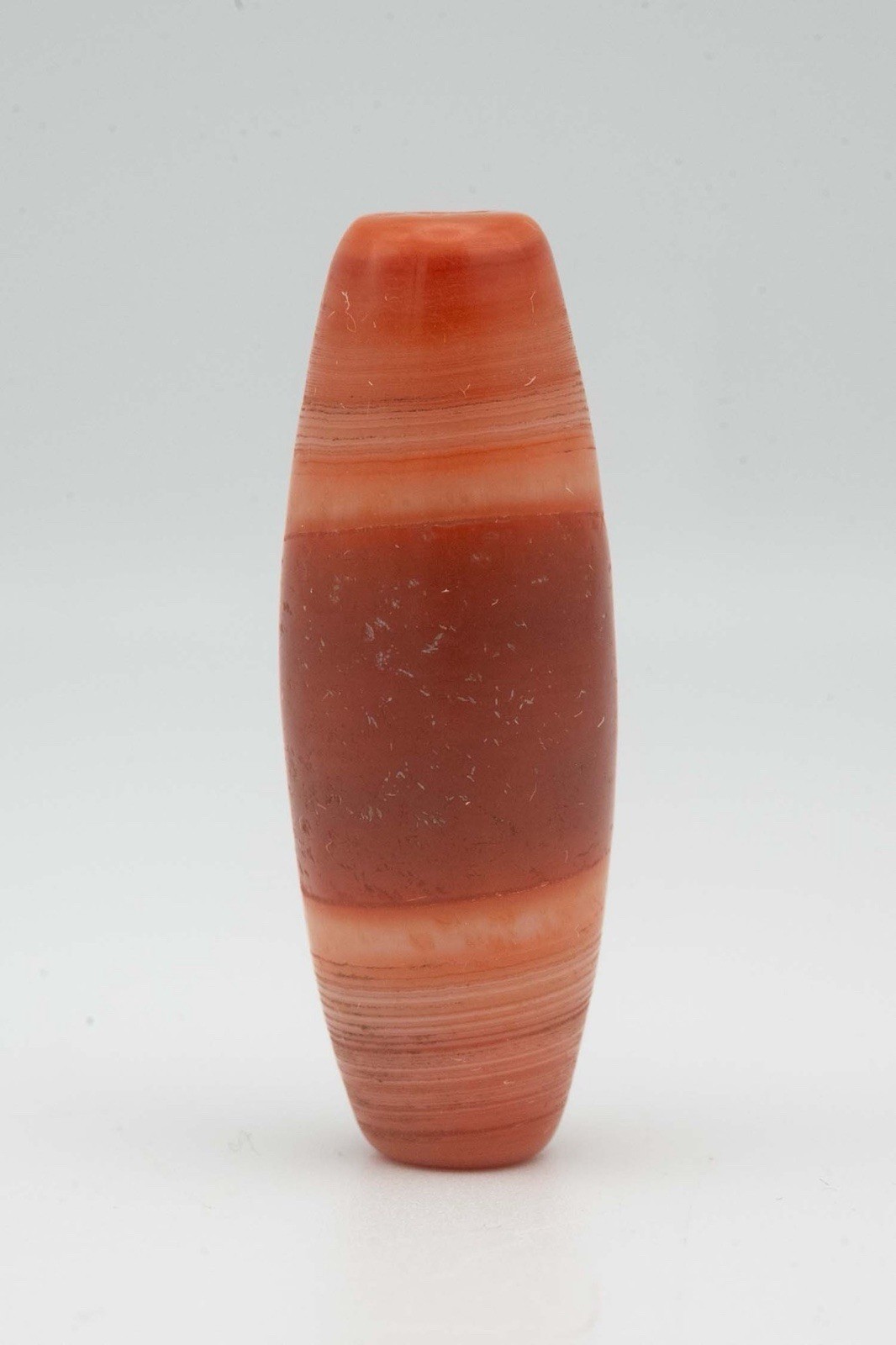 Tibetan Handmade Banded Cylindrical Agate Collectible Bead Red Brown