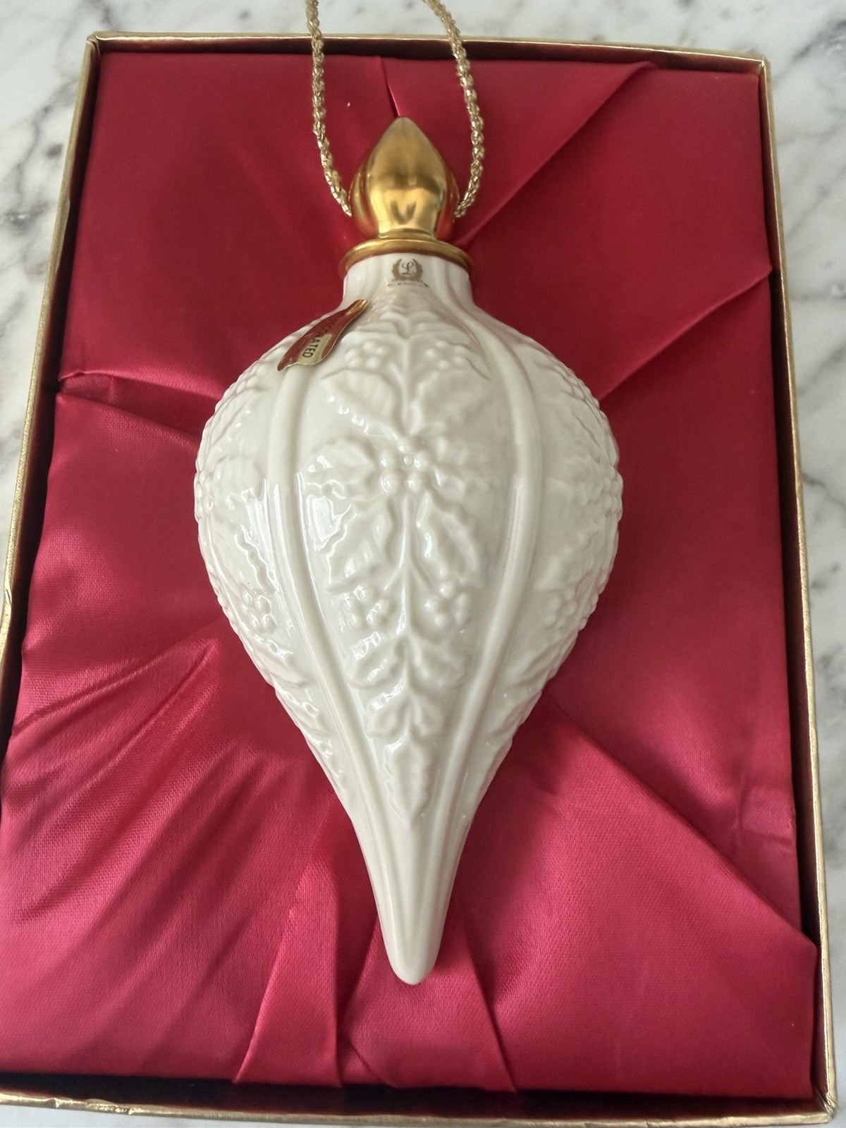 Vintage LENOX Ornament 1983 Annual Spire IOB Porcelain Tear Drop
