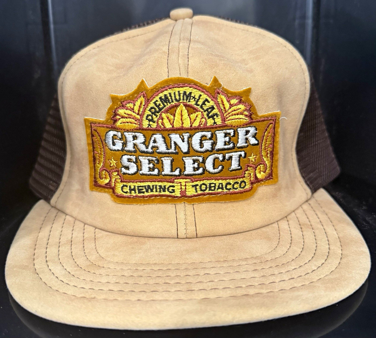 Vintage Granger Select Chewing Tobacco Trucker Hat Suede Snapback USA 80s