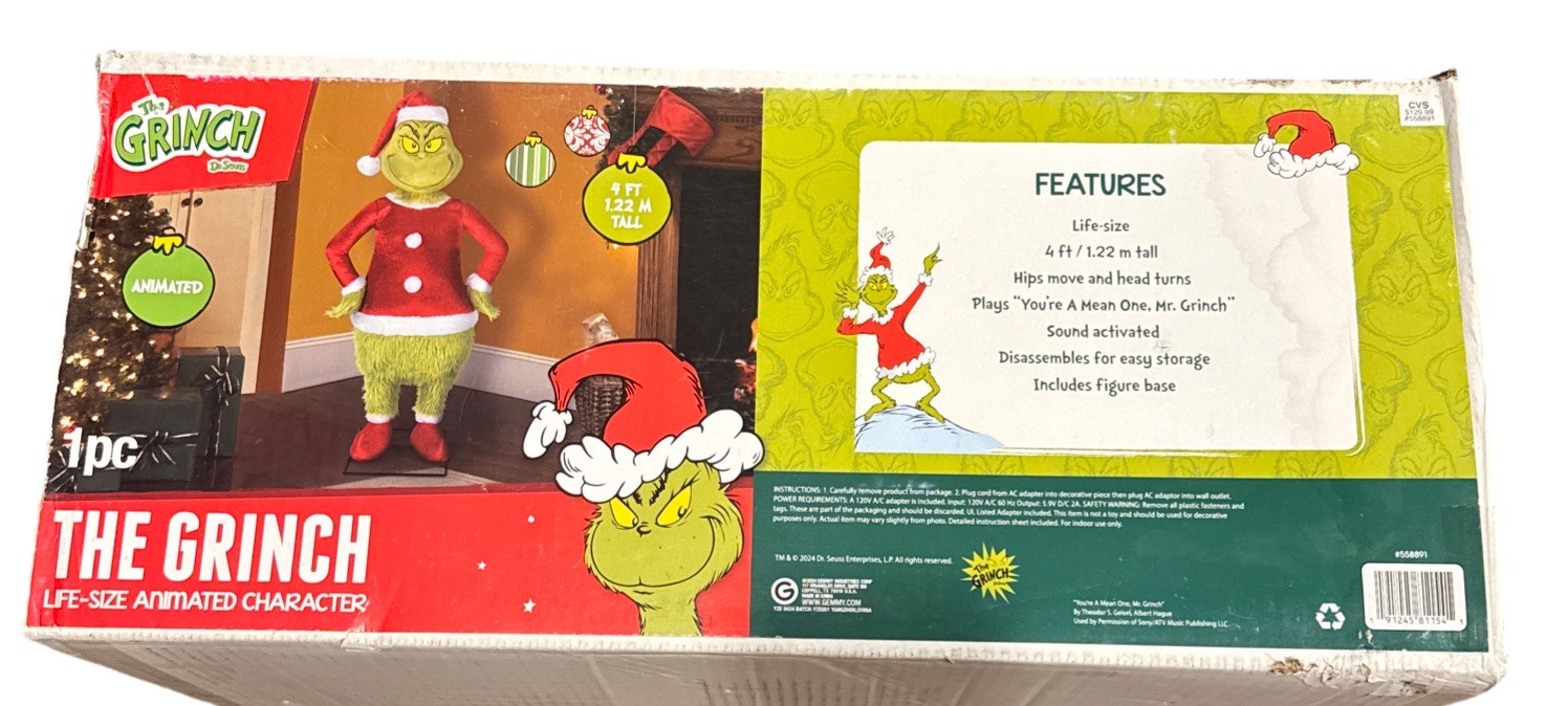 The Grinch 4 FT Life Size Animated Character Dances Sings Santa Suit Christmas The Grinch 4 FT Life Size Animated Character Dances Sings Santa Suit Christmas