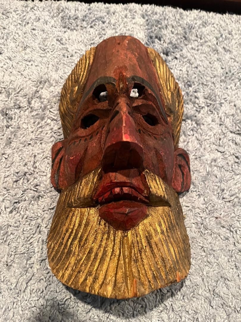 VINTAGE HAND CARVED WOODEN MASK,