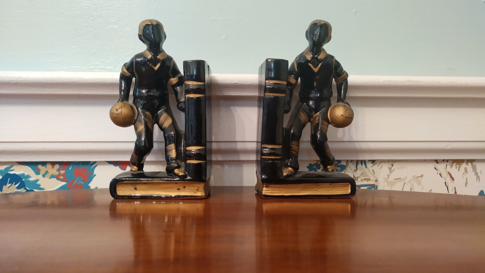 Vtg Ceramic Basketball Player Bookends Circa 1950s-Japan Vtg Ceramic Basketball Player Bookends Circa 1950s-Japan