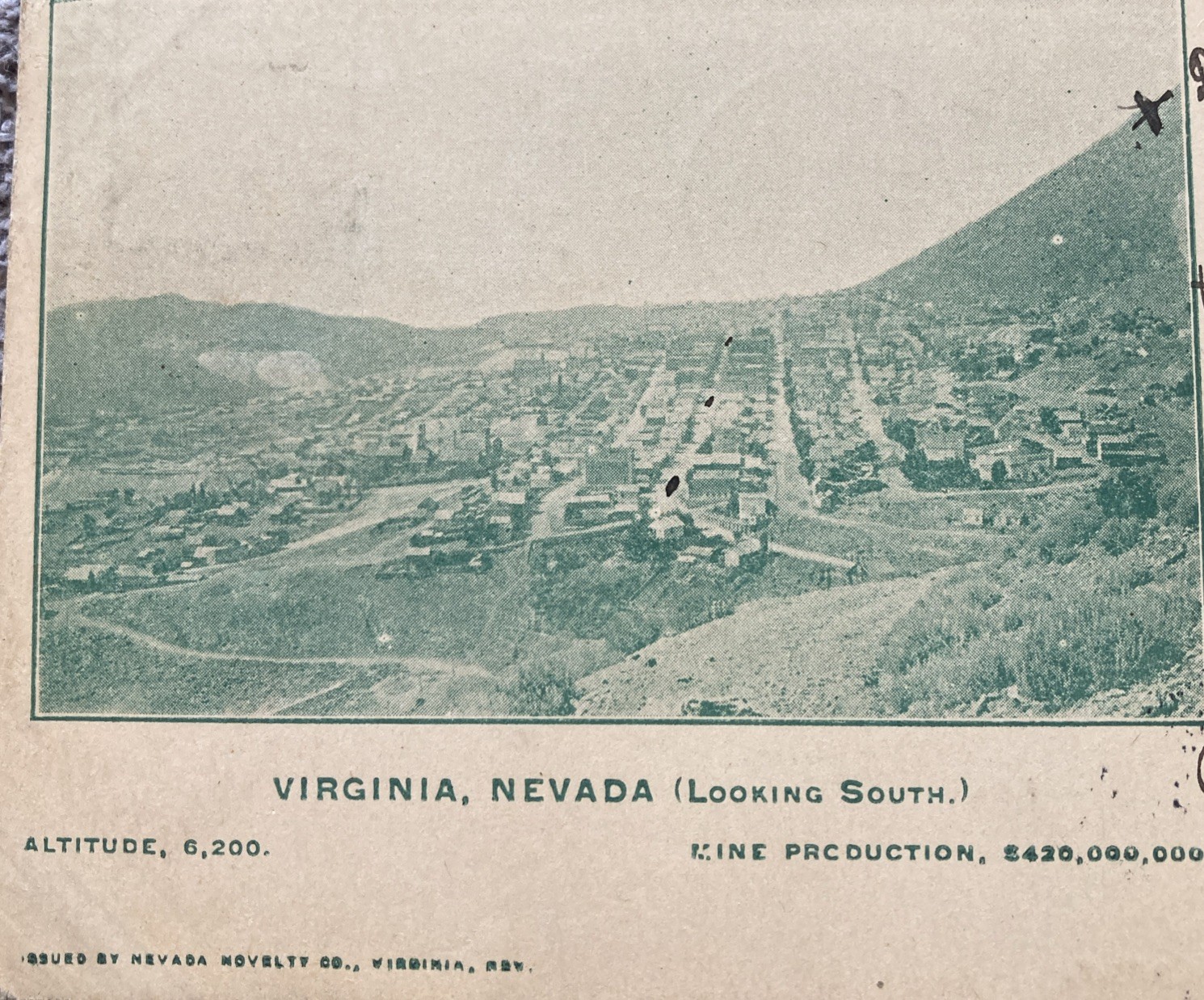 1906 Virginia City Nevada Birds Eye View Looking South Postcard Mt Davidson