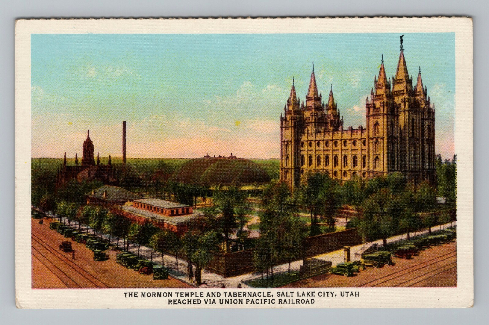 Postcard Mormon Temple Tabernacle Salt Lake City Utah UT  Cars Religion Antique