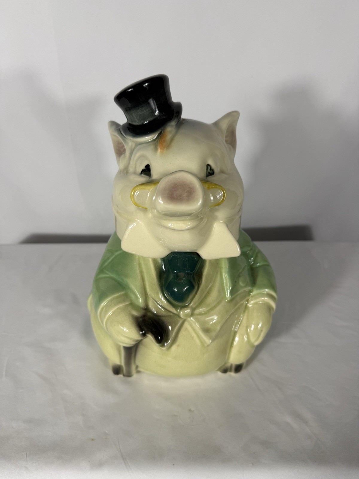 Vintage Brush Pottery Formal Pig Cookie Jar W-7 USA Green Tuxedo Top Hat Vintage Brush Pottery Formal Pig Cookie Jar W-7 USA Green Tuxedo Top Hat