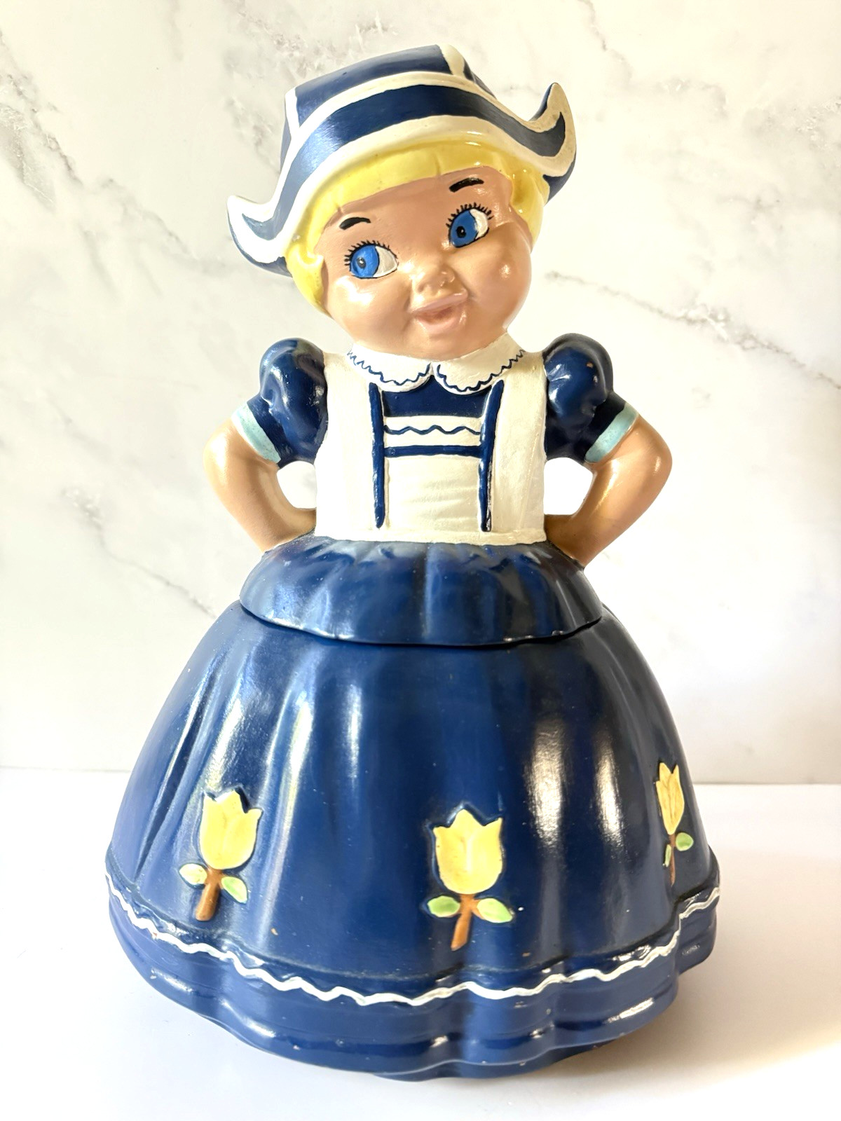 Vintage RARE Twin Winton Blue Dutch Girl Cookie Jar Cold-Painted Ceramic 13\