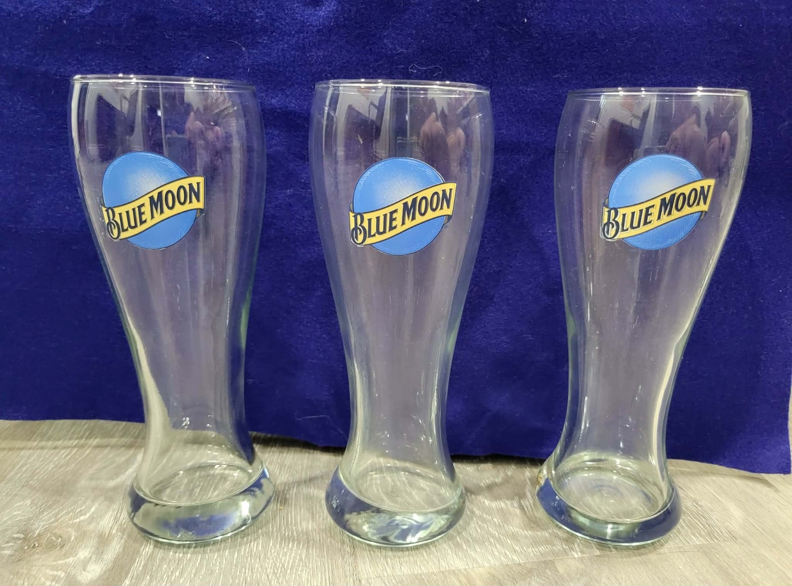 *FREE SHIPPING* Blue Moon Glasses Set of 3 Pilsner Glassware 16 oz