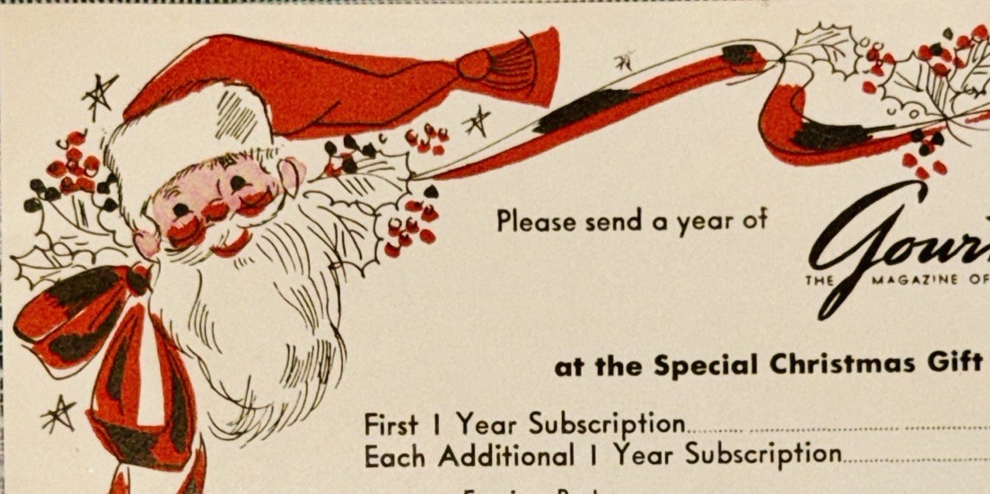 Vintage Santa Claus Christmas Order Form 1948 Gourmet Magazine Ad Ephemera 9.5x6